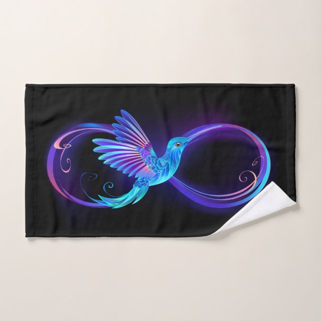 Símbolo de infinito neón con colibrí brillante (Toalla de mano)