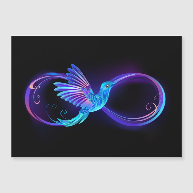 Símbolo de infinito neón con colibrí brillante (Anverso)