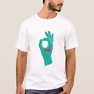 símbolo de la señal de la mano de ok en camisetas 
