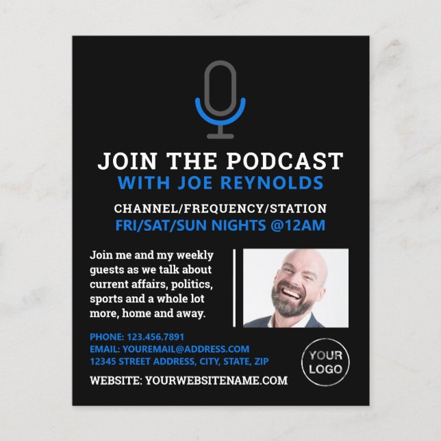 Símbolo de micrófono, podcaster, publicidad podcas (Frente)