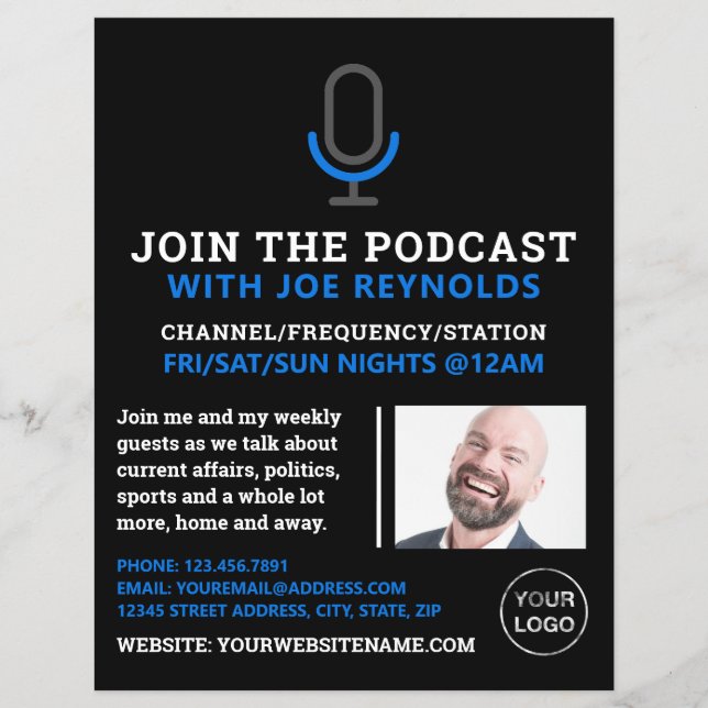 Símbolo de micrófono, podcaster, publicidad podcas (Frente)