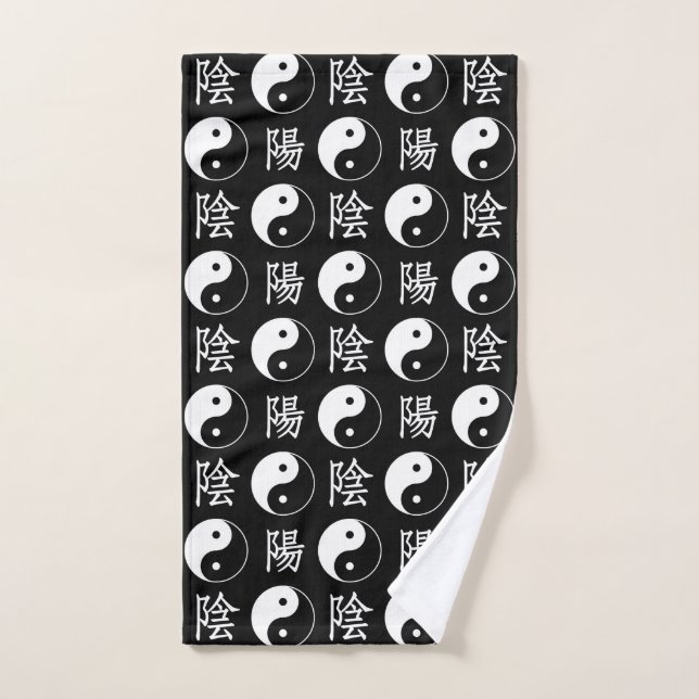 Símbolo de Yinyang negro patrón de texto chino (Toalla de mano)