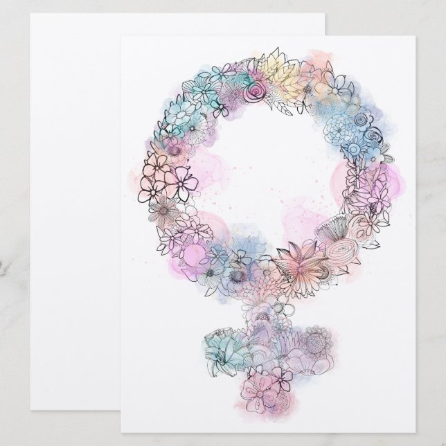 Símbolo feminista de Rótulo venus con flores (Anverso / Reverso)