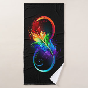 Símbolo infinito con plumas arcoiris