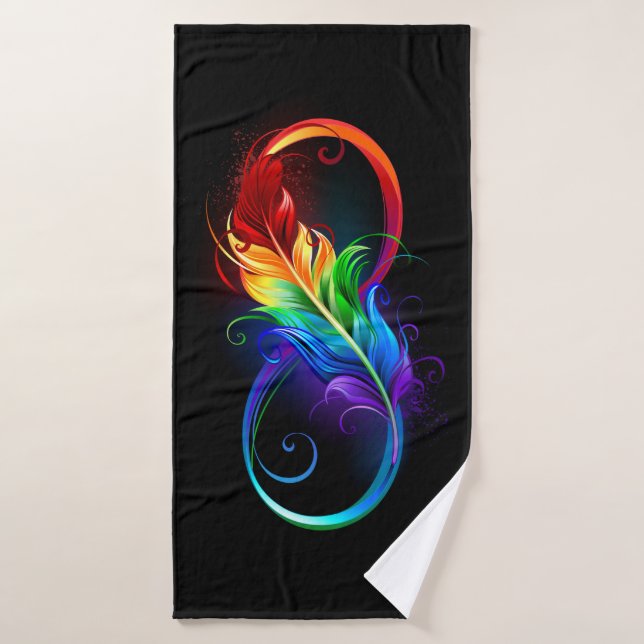 Símbolo infinito con plumas arcoiris (Toalla de baño)