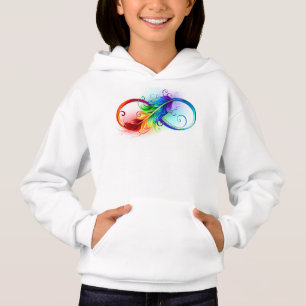 Símbolo infinito con plumas arcoiris