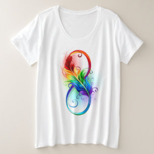 Símbolo infinito con plumas arcoiris