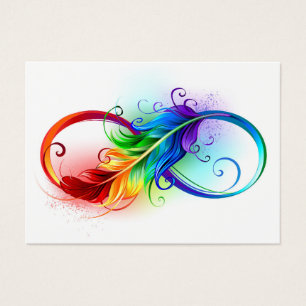Símbolo infinito con plumas arcoiris