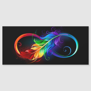 Símbolo infinito con plumas arcoiris