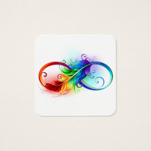 Símbolo infinito con plumas arcoiris