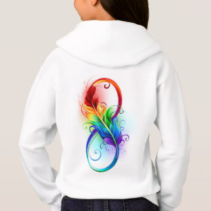Símbolo infinito con plumas arcoiris