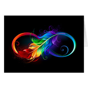 Símbolo infinito con plumas arcoiris