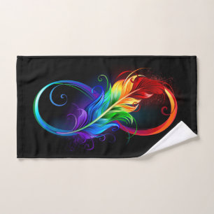 Símbolo infinito con plumas arcoiris