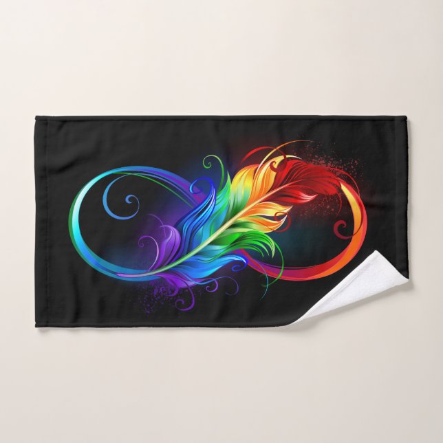 Símbolo infinito con plumas arcoiris (Toalla de mano)