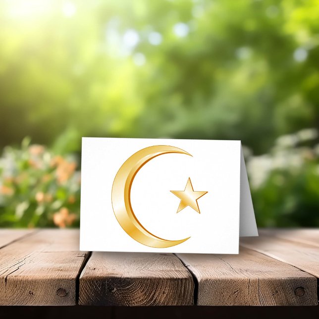Símbolo islámico tarjeta de felicitación plegada (Islam Symbol Folded Greeting Card. Crescent moon, star, symbol of Islam. Customize with your text.)