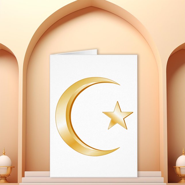Símbolo islámico tarjeta de felicitación plegada (Gold crescent and star of Islam. )