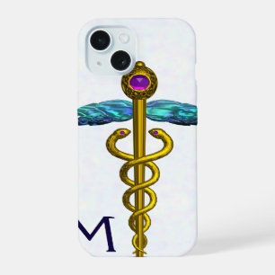 SÍMBOLO MÉDICO CADUCEO DE ORO Monograma Blanco