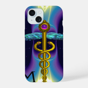 SÍMBOLO MÉDICO CADUCEO DE ORO ,Monograma Morado Az