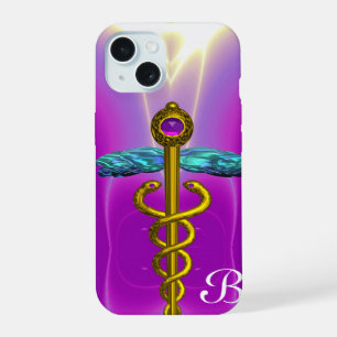 SÍMBOLO MÉDICO CADUCEO DE ORO Monograma Púrpura