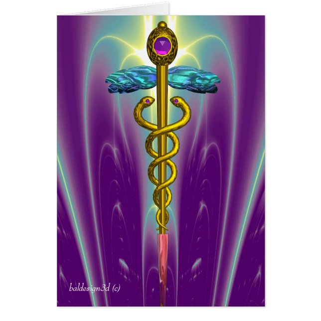 SÍMBOLO MÉDICO CADUCEUS DE ORO Verde azulado Púrpu (Frente)