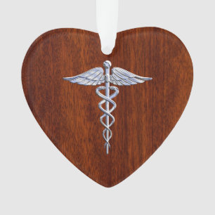 Símbolo médico del Caduceo plateado Decoración de