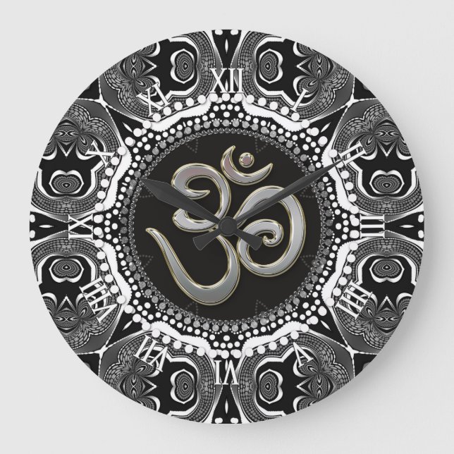 Símbolo OM: Reloj de Mandala blanco yoga negro (Anverso)