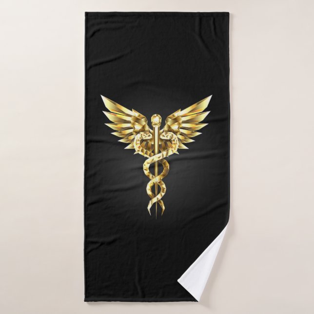 Símbolo poligonal de oro Caduceus (Toalla de baño)