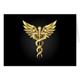 Símbolo poligonal dorado Caduceo