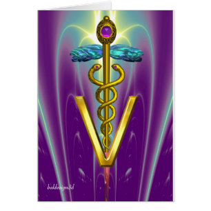 SÍMBOLO VETERINARIO CADUCEO DE ORO Azul Púrpura