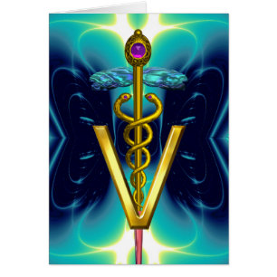 SÍMBOLO VETERINARIO CADUCEO DE ORO Azul Turquesa