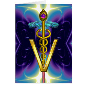 SÍMBOLO VETERINARIO CADUCEO DE ORO Púrpura Azul