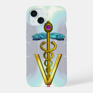 SÍMBOLO VETERINARIO CADUCEO DORADO Azul Claro Teal