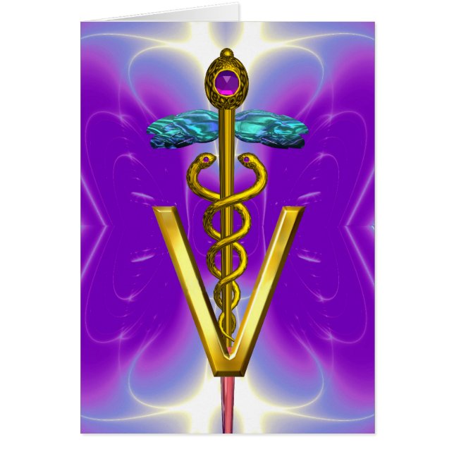 SÍMBOLO VETERINARIO CADUCEUS DE ORO Fuchsia Púrpur (Frente)