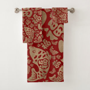 Símbolos afortunados chinos y peces Koi - Rojo y