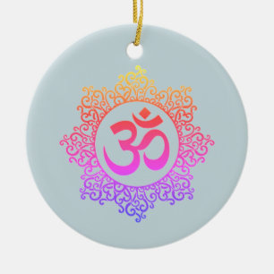 Símbolos de color Om y lotus arcoíris en ornamento