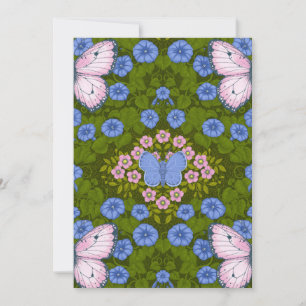 Simetría de mariposas y flores, azul y rosa