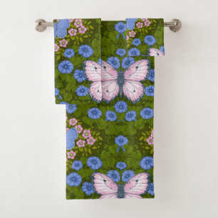 Simetría de mariposas y flores, azul y rosa
