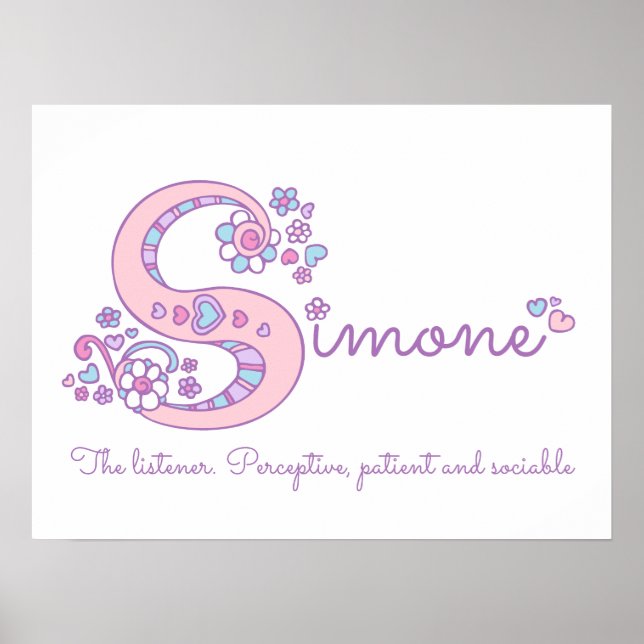Simone letter S doodle nombre del arte cardíaco (Frente)