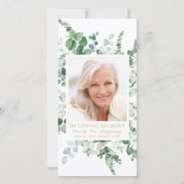 Simpatía Eucalyptus Foto Oración del funeral de or (Anverso)