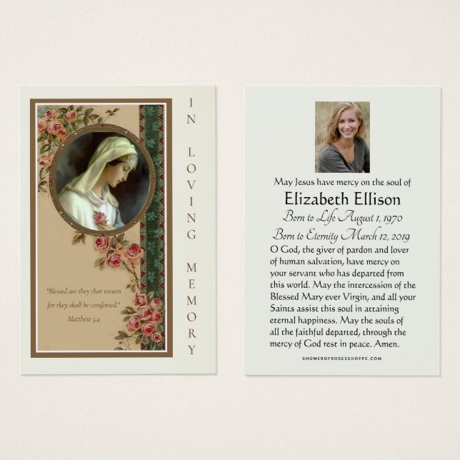 Simpatía funeraria Virgen María Religiosa (Anverso y reverso)