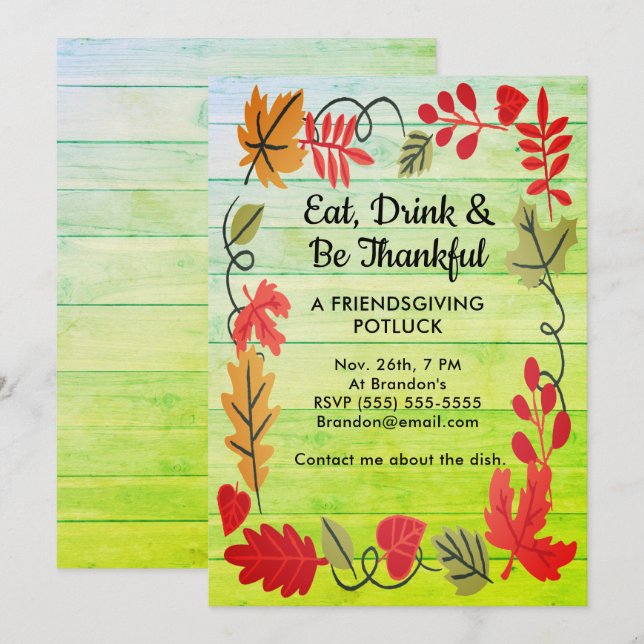 Simpática invitación de diseño de madera verde Pot (Anverso / Reverso)