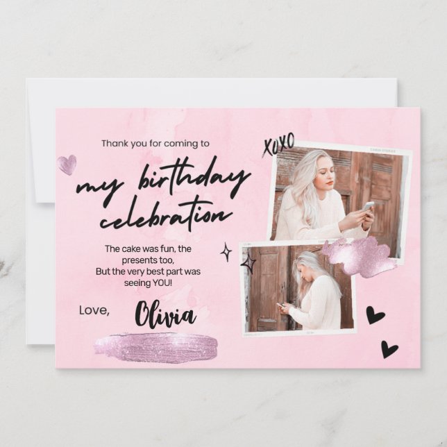 Simple 18ª fiesta de cumpleaños - Tarjeta de agrad (Anverso)