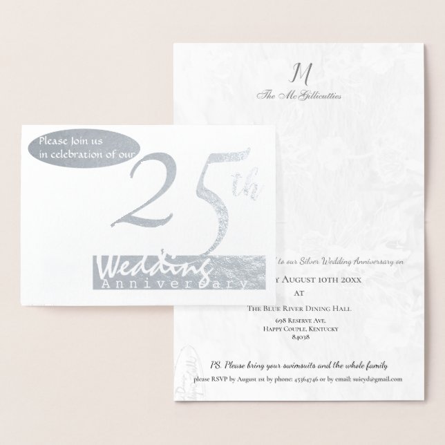 Simple 25ª invitación a aniversario de Boda de pla (Demostración)