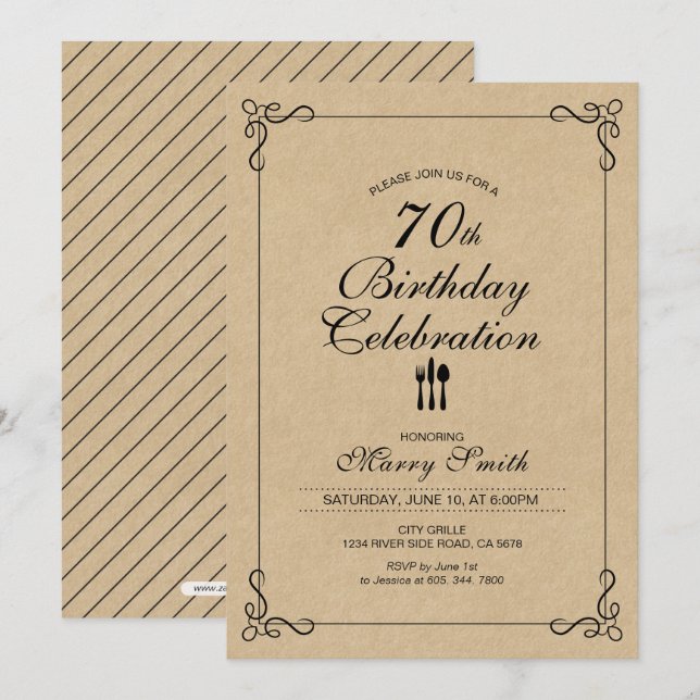 Simple 70.ª invitación a la fiesta de cumpleaños (Anverso / Reverso)