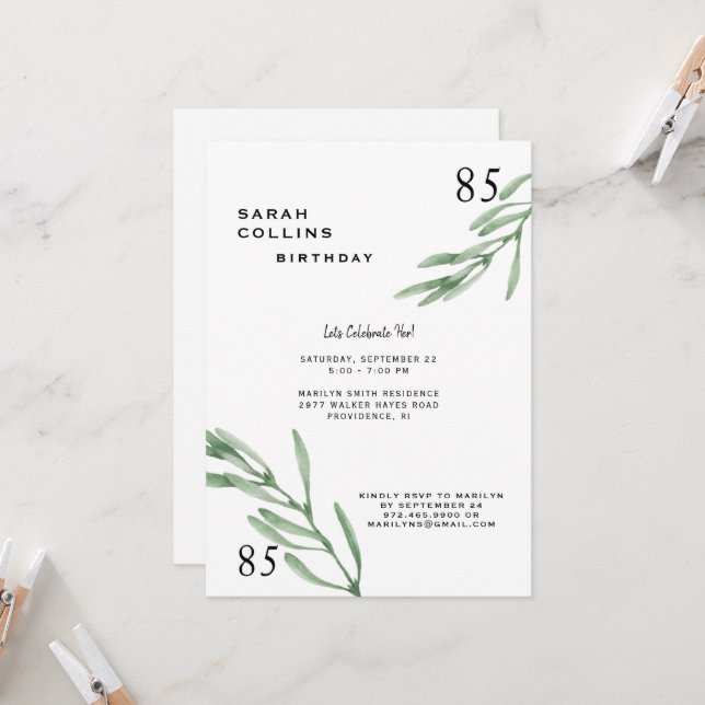 Simple 85ª Invitación de fiesta de cumpleaños (Anverso/Reverso In Situ)