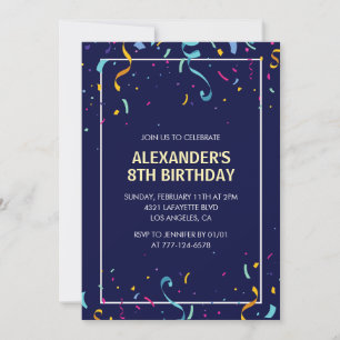Simple 8 invitaciones de cumpleaños Navy Confetti