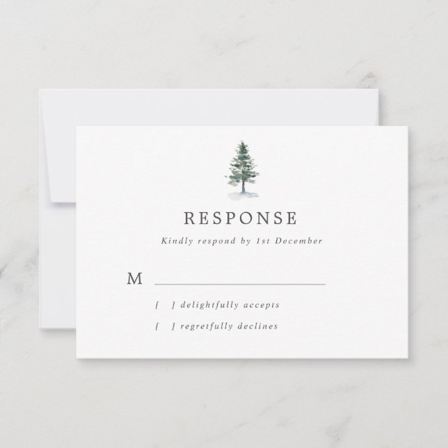 Simple acuarela Fir Tree Wedding Tarjeta RSVP (Anverso)