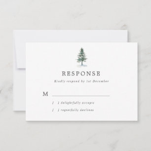 Simple acuarela Fir Tree Wedding Tarjeta RSVP