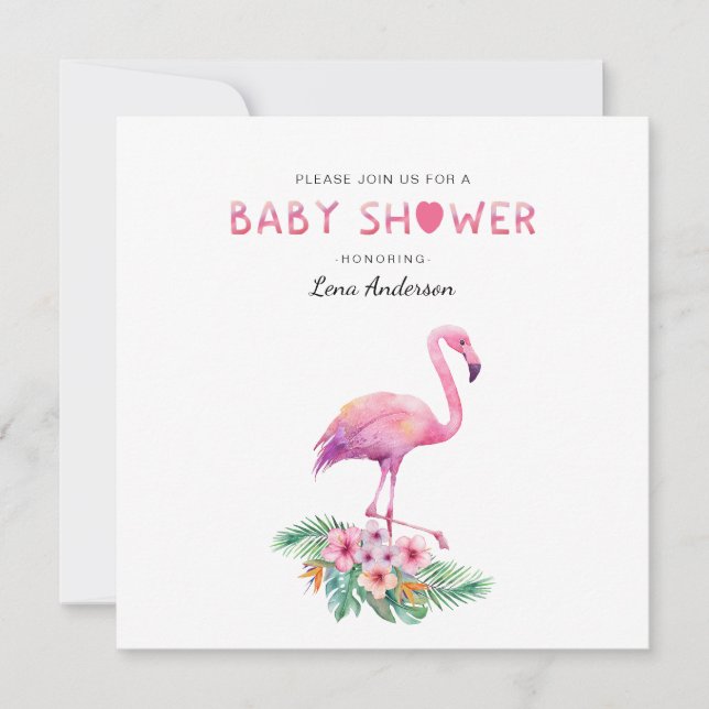 Simple acuarela Flamingo Invitación Baby Shower (Anverso)