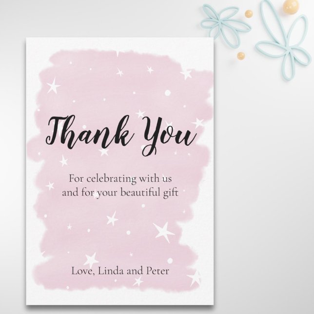 Simple acuarela rosa con estrellas Tarjeta de agra (Subido por el creador)